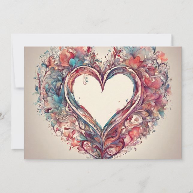 Heartstrings- watercolor heart painting  invitation (Front)