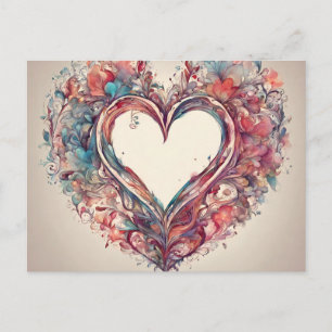 Heartstrings- watercolor heart painting  postcard