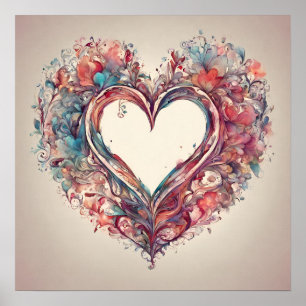 Heartstrings- watercolor heart painting poster