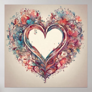 Heartstrings- watercolor heart painting poster