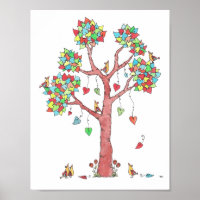 Heartstrings Watercolor Tree with Birds