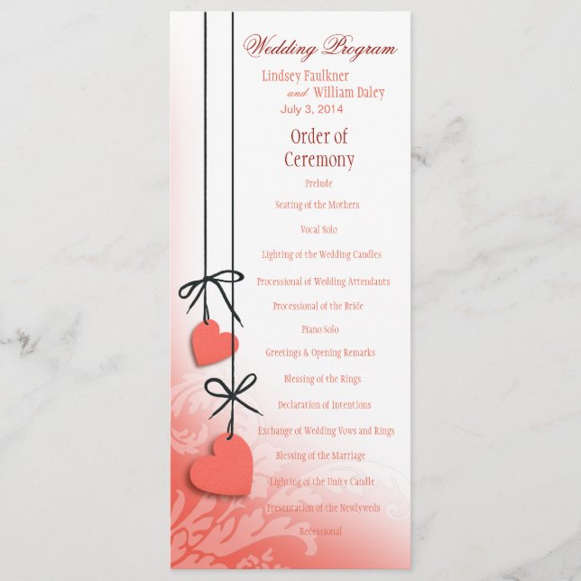 Heartstrings Wedding Program peach (Front)