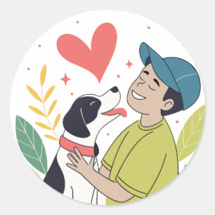 Heartwarming Boy Hugging Dog Stickers