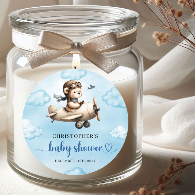 Heartwarming Boy Shower Bear Pilot Cute Label (Heartwarming Boy Shower Bear Pilot Cute Label)