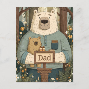 Heartwarming Father's Day Illustration of Bears Holiday Postcard