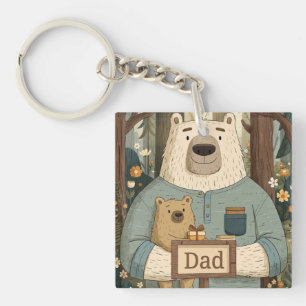 Heartwarming Father's Day Illustration of Bears Key Ring
