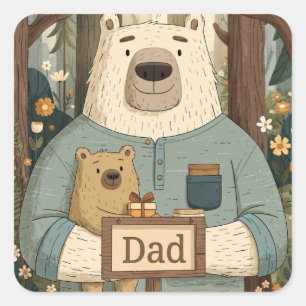 Heartwarming Father's Day Illustration of Bears Square Sticker