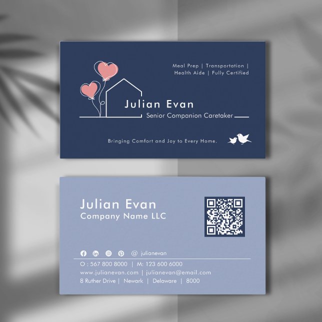 Heartwarming House Navy blue Caregiver Services Business Card (Creator Uploaded)