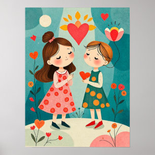 Heartwarming Illustration of Two Children Poster
