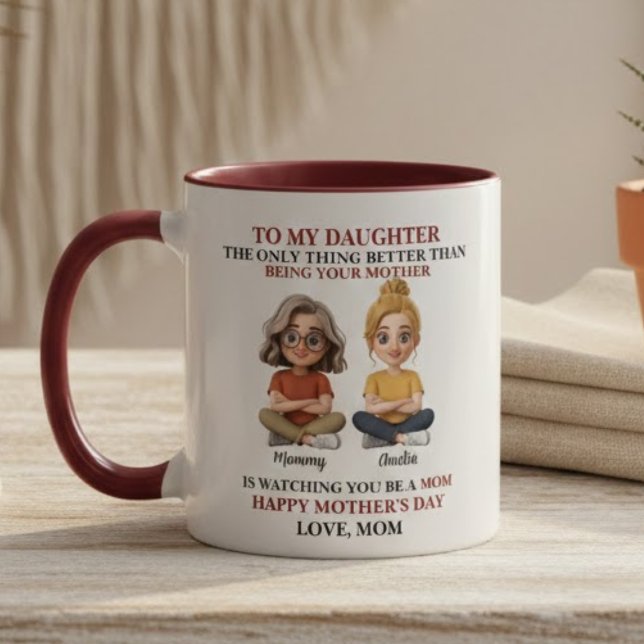 Heartwarming Mother Daughter Cartoon Red Quote  Mug (Creator Uploaded)
