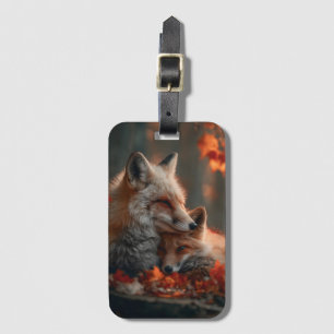 Heartwarming Red Fox Pair in Autumn Forest Leaves Luggage Tag