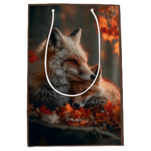 Heartwarming Red Fox Pair in Autumn Forest Leaves Medium Gift Bag