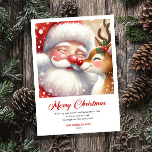 Heartwarming Santa And Rudolph Christmas Greeting Holiday Card