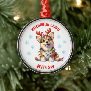 Heartwarming Watercolor Fun Corgi Snowflakes Dog Metal Ornament