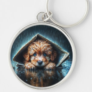 Heartwarming wet canine in stormy weather key ring