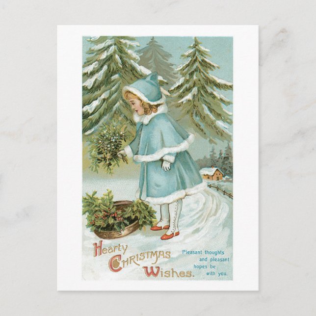 Hearty Christmas Wishes Vintage Retro Holiday Postcard (Front)