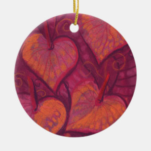 Hearty Flowers, floral hearts, pink, red & orange Ceramic Tree Decoration