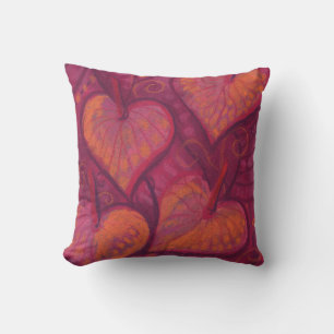 Hearty Flowers, floral hearts, pink, red & orange Cushion