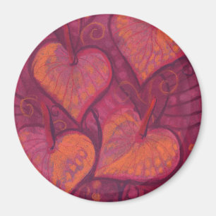 Hearty Flowers, floral hearts, pink, red & orange Magnet