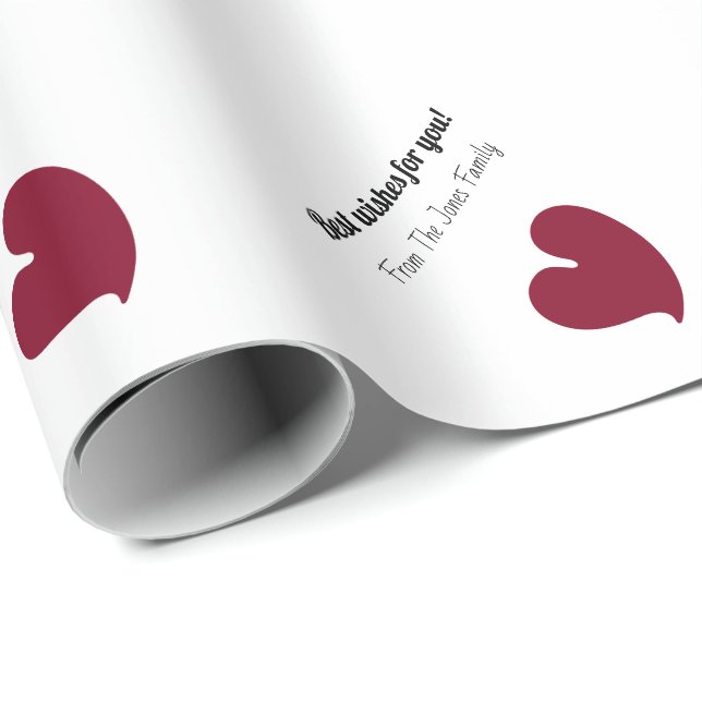 Hearty Hearts Burgundy and White Custom Text - Wrapping Paper (Roll Corner)