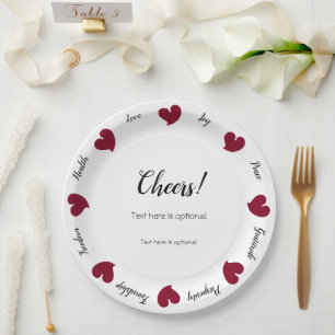 Hearty Hearts Burgundy - Custom Text Center Paper Plate