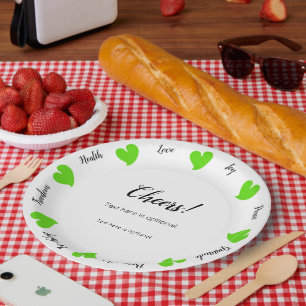Hearty Hearts Green - Custom Text Center Paper Plate