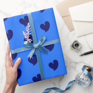 Hearty Hearts - Navy Blue and Blue - Wrapping Paper