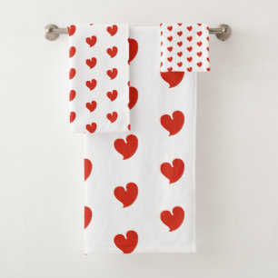 Hearty Hearts - Red and White - Bath Towel Set