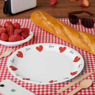 Hearty Hearts Red and White Custom Text - Paper Plate