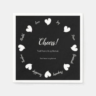 Hearty Hearts White and Black-Custom Text Center Napkin