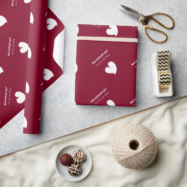 Hearty Hearts White and Burgundy Custom Text - Wrapping Paper (Crafts)