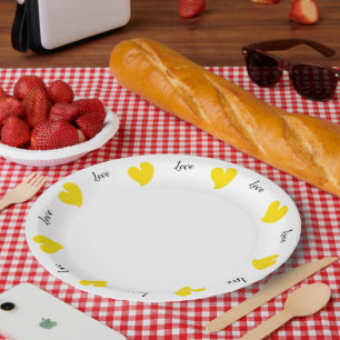 Hearty Hearts Yellow - Custom Text Paper Plate