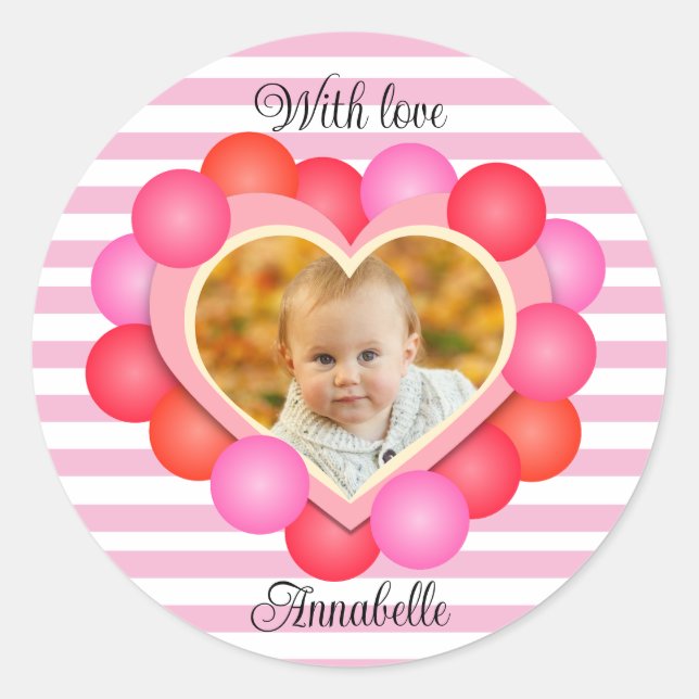 Hearty Valentine Photo Frame  Classic Round Sticke Classic Round Sticker (Front)