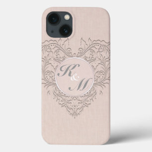 HeartyChic Coral linen Damask Heart iPhone 13 Case