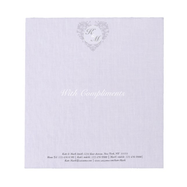HeartyChic Lavender linen Damask heart Notepad (Front)