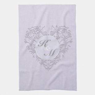 HeartyChic Lavender linen Damask heart Tea Towel