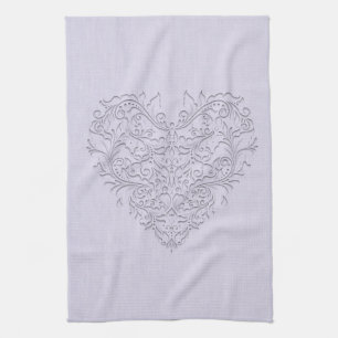 HeartyChic Lavender linen Damask heart Tea Towel