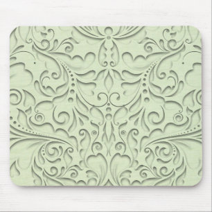 HeartyChic Lime Green Damask Heart linen (image) Mouse Pad
