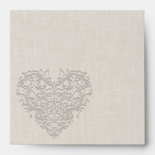 HeartyChic Natural linen Damask Heart Envelopes