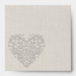 HeartyChic Natural linen Damask Heart Envelopes