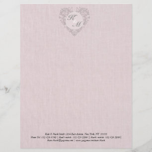 HeartyChic Pink Linen Damask Heart Letterhead Template