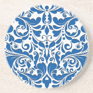 HeartyParty Blue and white Damask Heart Coaster