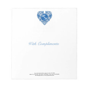 HeartyParty Blue and white Damask Heart Notepad