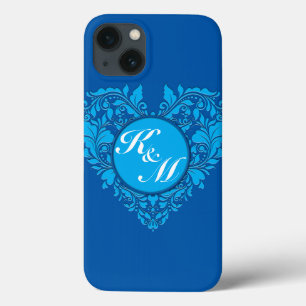 HeartyParty Cobalt Blue And Turquoise Damask Heart iPhone 13 Case