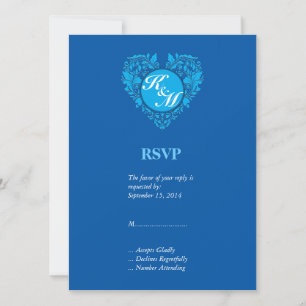 HeartyParty Cobalt Blue And Turquoise Damask Heart Invitation