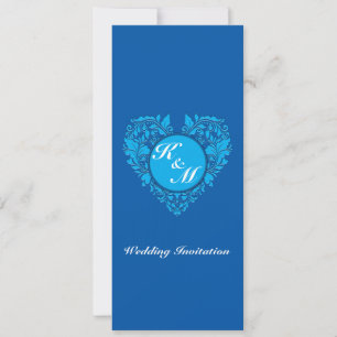 HeartyParty Cobalt Blue And Turquoise Damask Heart Invitation