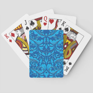 HeartyParty Cobalt Blue And Turquoise Damask Heart Playing Cards