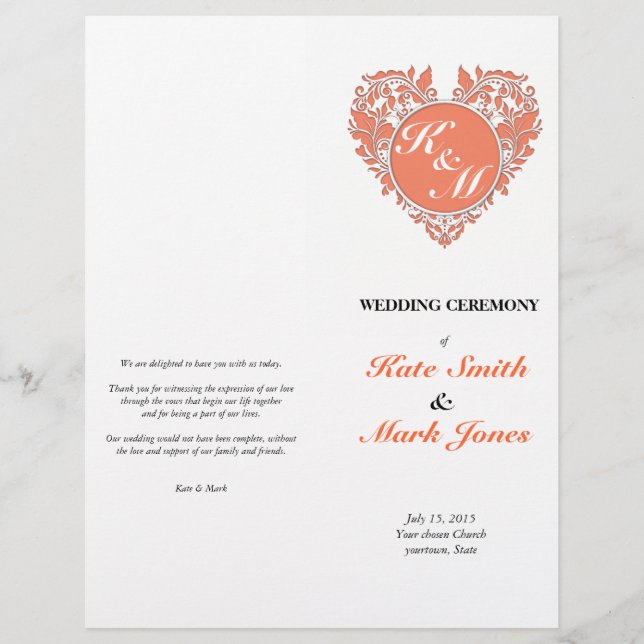 HeartyParty Coral And White Damask Heart (Front)