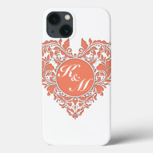HeartyParty Coral And White Damask Heart iPhone 13 Case