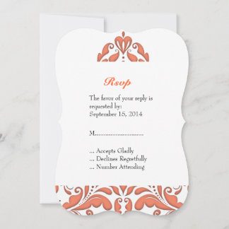 HeartyParty Coral And White Damask Heart Invitation